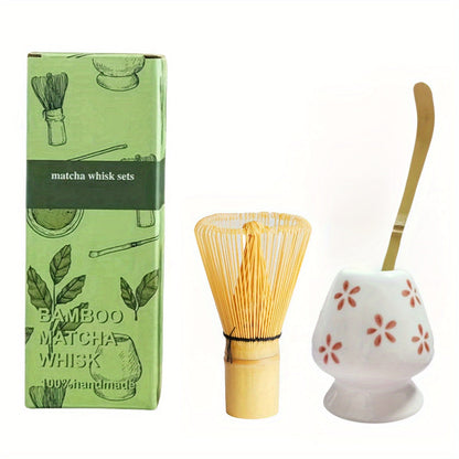 Complete Set of Traditional Japanese Matcha Tools - Includes Bamboo Whisk, Ceramic Spout, and Scoop - Ideal for Holiday Season