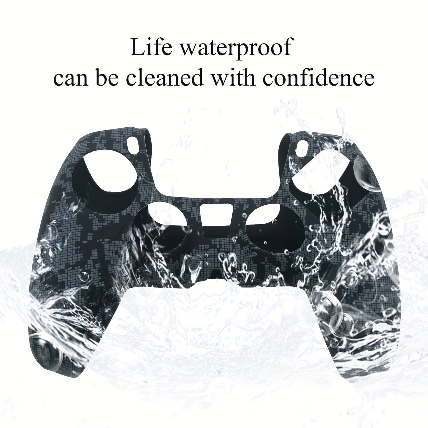 Silicone soft device shell with camo pattern for PS5 controller, water transfer gaming cover with anti-slip texture, enhanced tactile experience, scratch resistant.