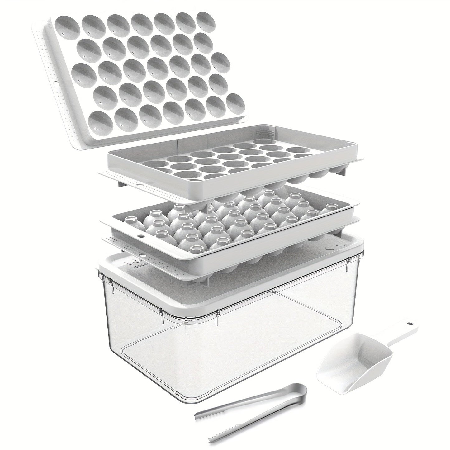 Ice Cube Mold Set with Scoop and Tongs, Easy Release Tray, Storage Box for Cocktails, Whiskey, Coffee - Essential Kitchen Utensil for Apartments, Summer Gatherings, and More