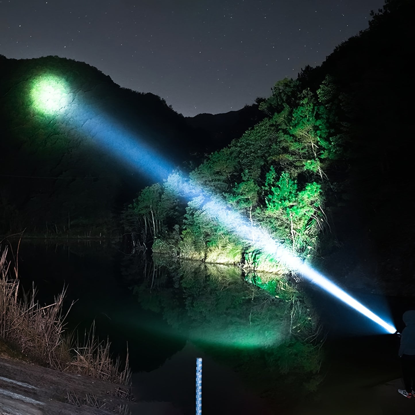 800mAh rechargeable P50 LED flashlight with zoom, USB charging, and polished metal finish - ideal for night activities like walks, fishing, and camping.