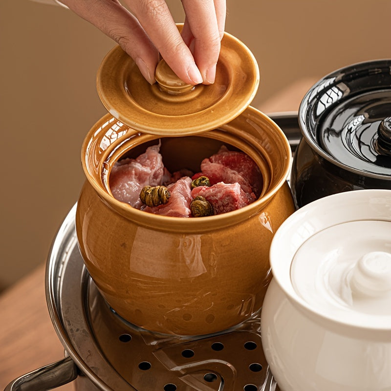 One-piece Traditional Ceramic Soup Pot with Lid - Oven Safe, Great for Stews & Soups, Perfect for Home Kitchens in the Fall Season.