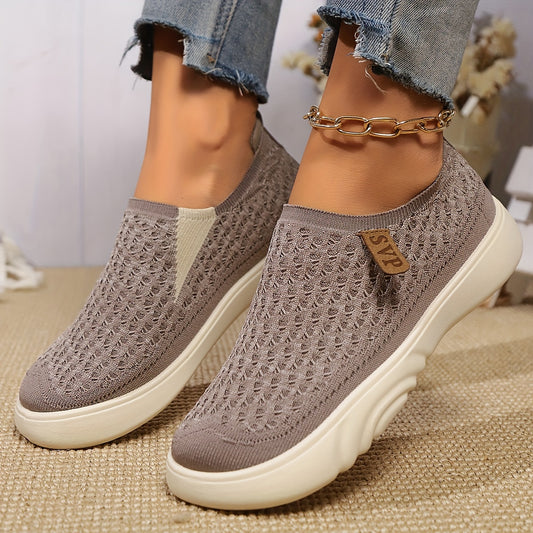 Breathable knit slip-on sneakers for women – lightweight, casual, non-slip thick sole shoes for all seasons.