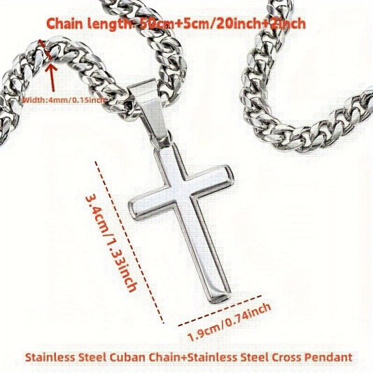 Stainless steel Cuban chain necklace featuring a "To My Son" cross pendant, complete with card and gift box packaging. Ideal birthday, Valentine's Day, or Christmas gift.