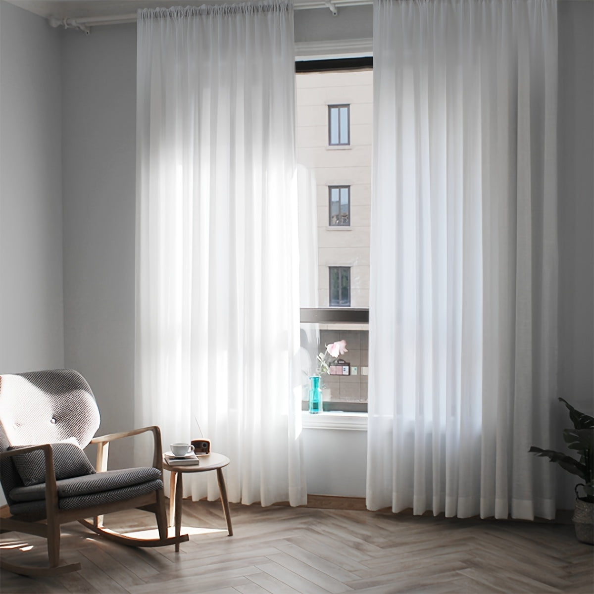 Set of 2 White Sheer Curtains featuring Cross Pattern - Contemporary Minimalist Design, Rod Pocket Style for Enhancing Living Room & Bedroom Décor