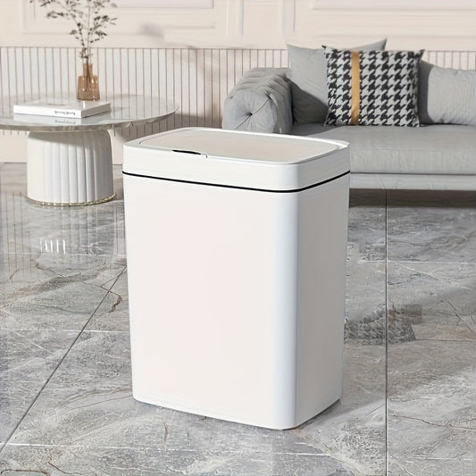 Introducing the COCHILDOR Touch-Free Motion Sensor Trash Can with Odor-Sealing Lid: A versatile plastic waste bin perfect for use in the bathroom, living room, or kitchen. Featuring a smart open lid design for added convenience.