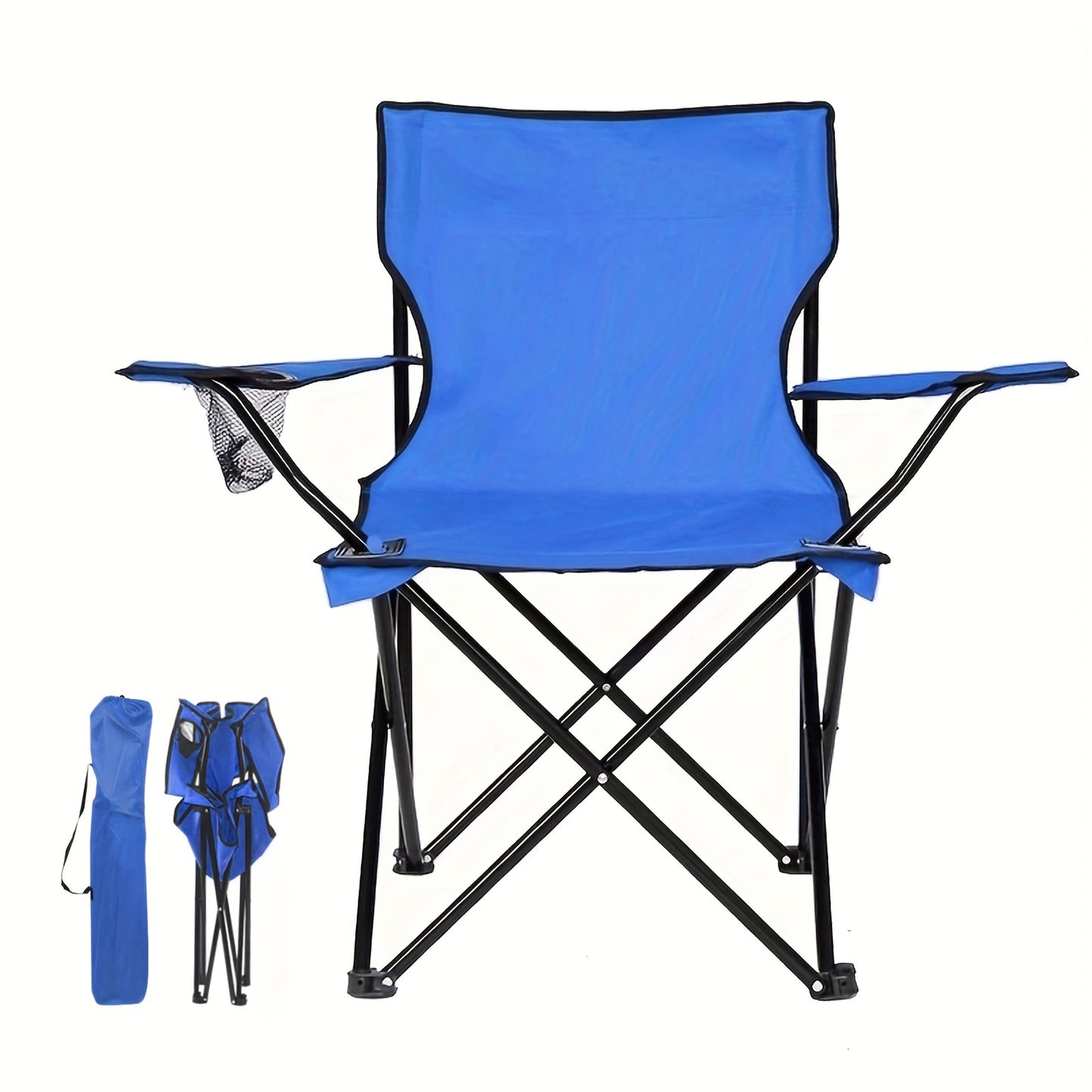 Portable picnic camping chair with carrying bag, water cup holder, and foldable design.