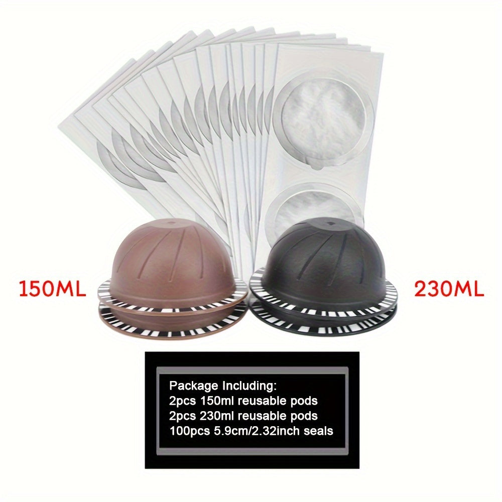 Disposable refillable capsules pods lids with aluminum seals stickers, perfect for Nespresso Vertuo Plus automatic coffee cafe machine maker, measuring 59mm in diameter.