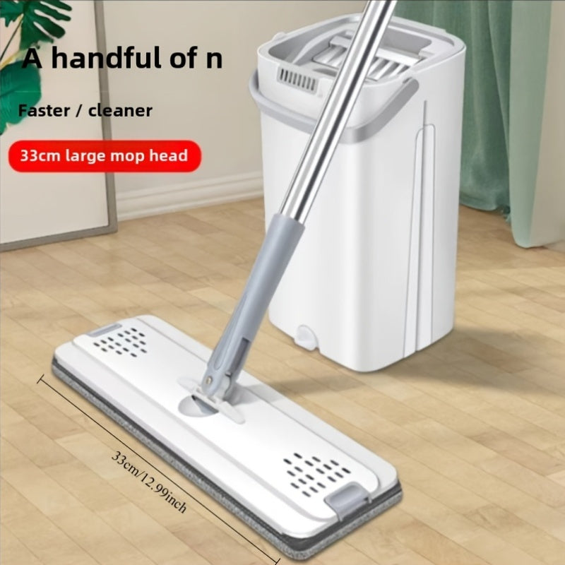 Introducing a revolutionary household mop that eliminates the need for hand washing. This set includes a flat mop bucket with wet and dry separation, perfect for those who prefer effortless cleaning. The hands-free flat mop comes with a bucket featuring