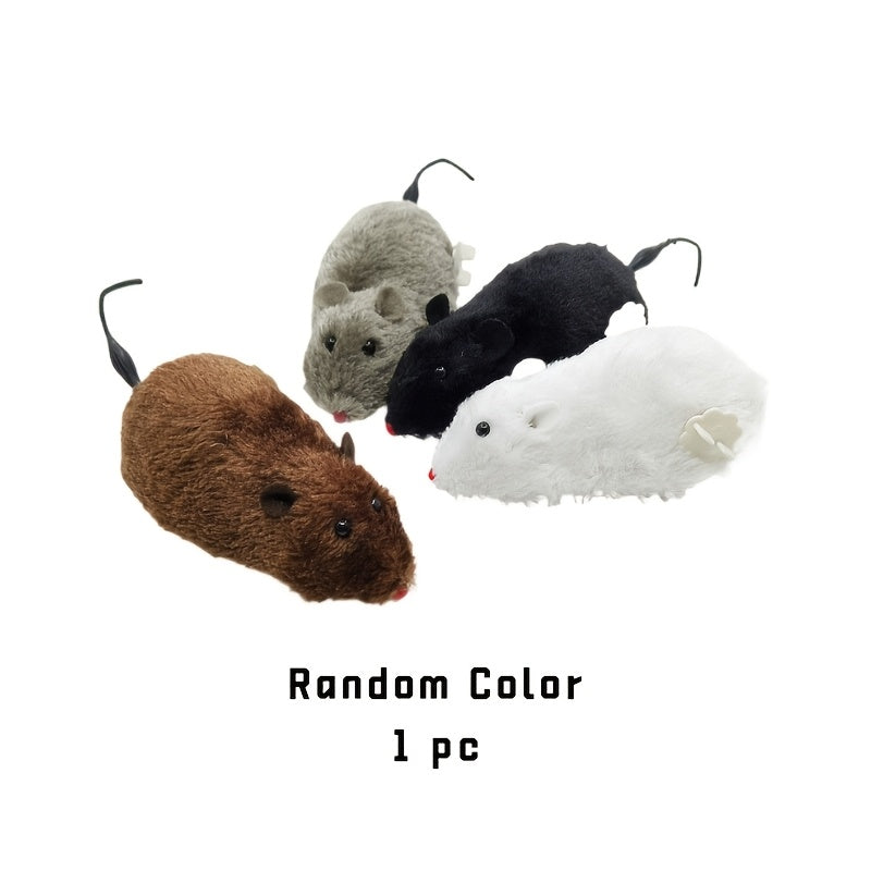 Non-electric, interactive cat toy with wind-up running rat made of durable vinyl material, suitable for kittens, promoting play and exercise without the need for batteries.