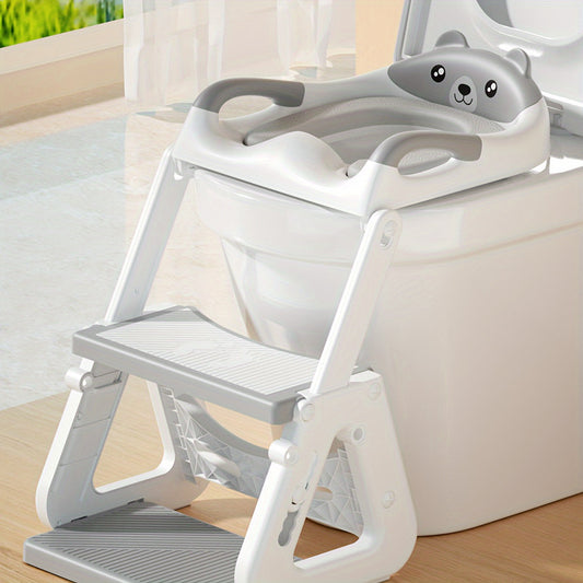 Versatile toilet training ladder for children, doubling as a folding footstool for the toilet, with a detachable toilet ring for added convenience.