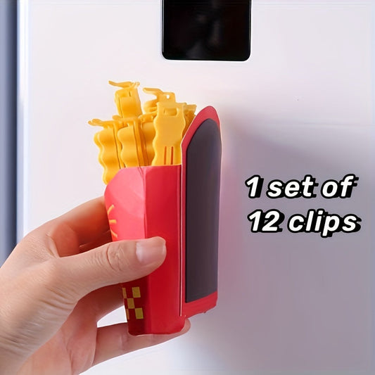 Keep your snacks, bread, and more fresh and sealed with these cute French fry-shaped bag clips! This set includes 12 pieces of durable plastic clips that are moisture-proof and perfect for keeping your snacks fresh. Perfect for any kitchen, these