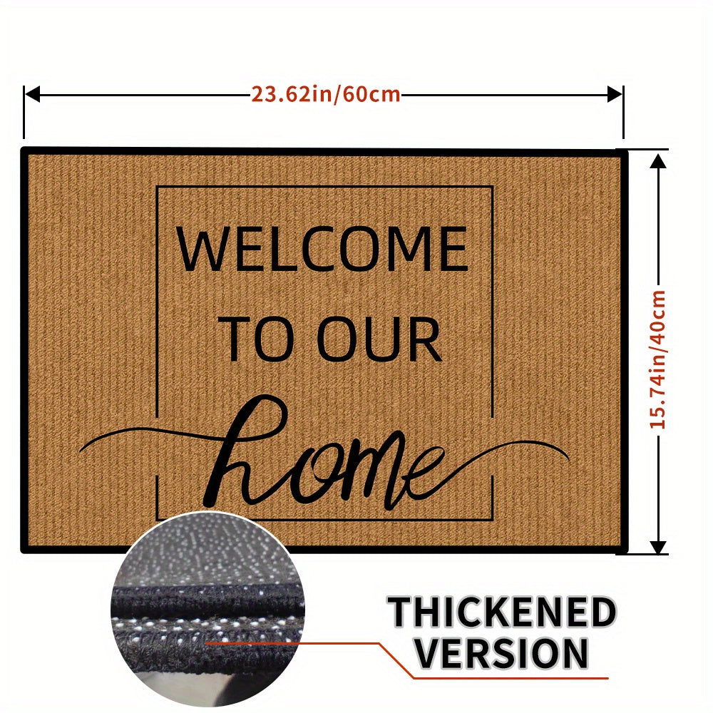 One-piece non-slip Welcome Door Mat designed for indoor and outdoor use. Machine washable and suitable for multiple areas such as family room, living room, kitchen, bedroom, farmhouse, hallway, and laundry room. Perfect for keeping your floors clean and