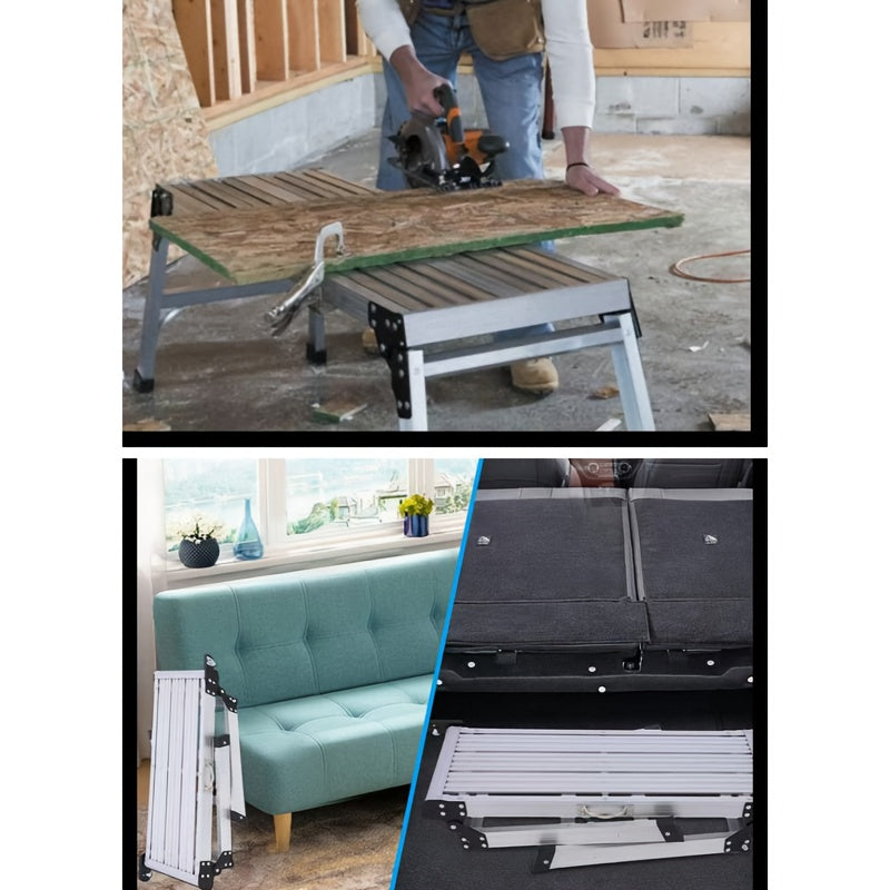 Portable aluminum step stool ladder with 149.7Kg load capacity and non-slip feet. Ideal for vehicle washing, cleaning, painting, and decorating. Does not require a battery.