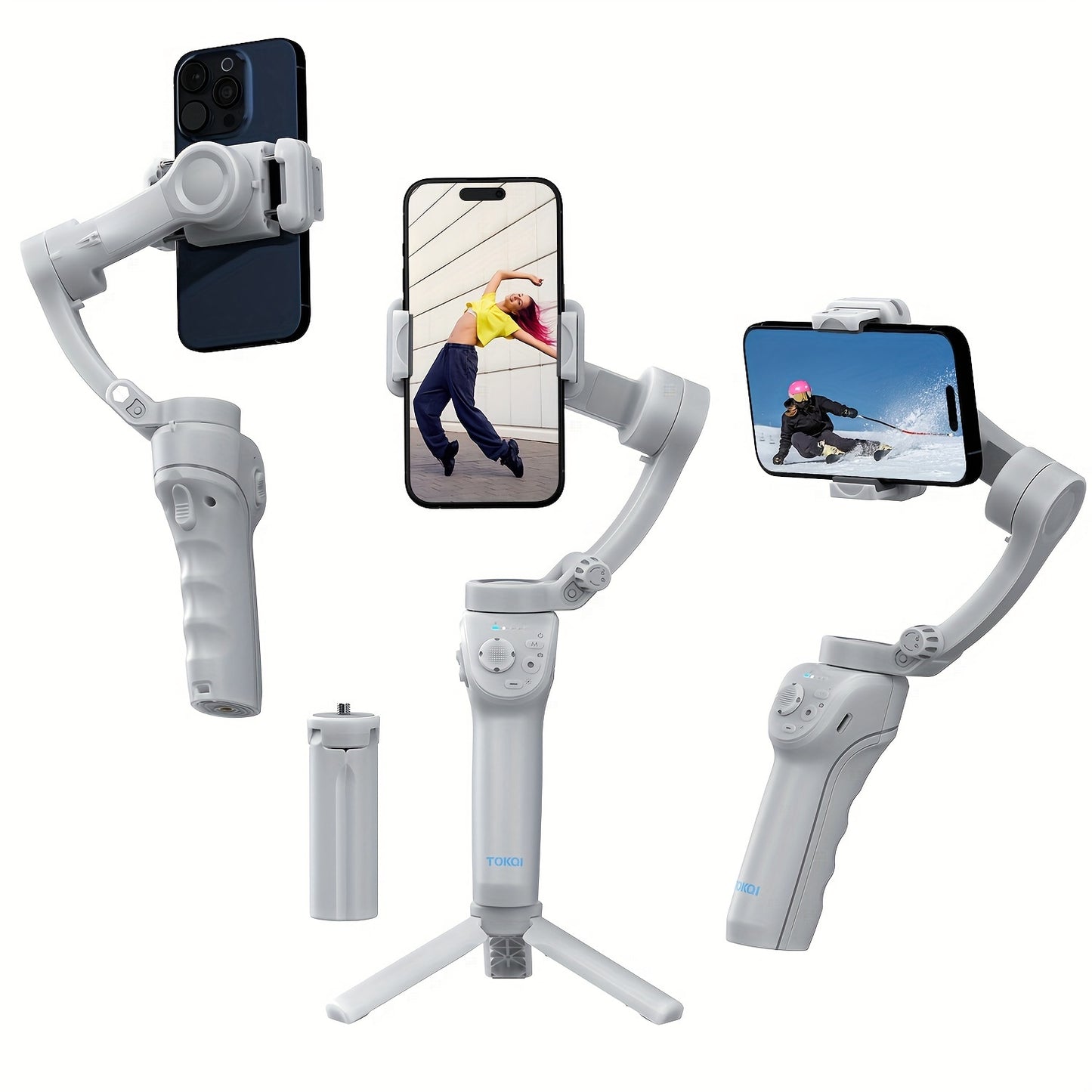 3-axis smartphone gimbal with intelligent target tracking. Portable, foldable, and automatic stabilizer for video recording and vlogging. ActiveTrack feature included.