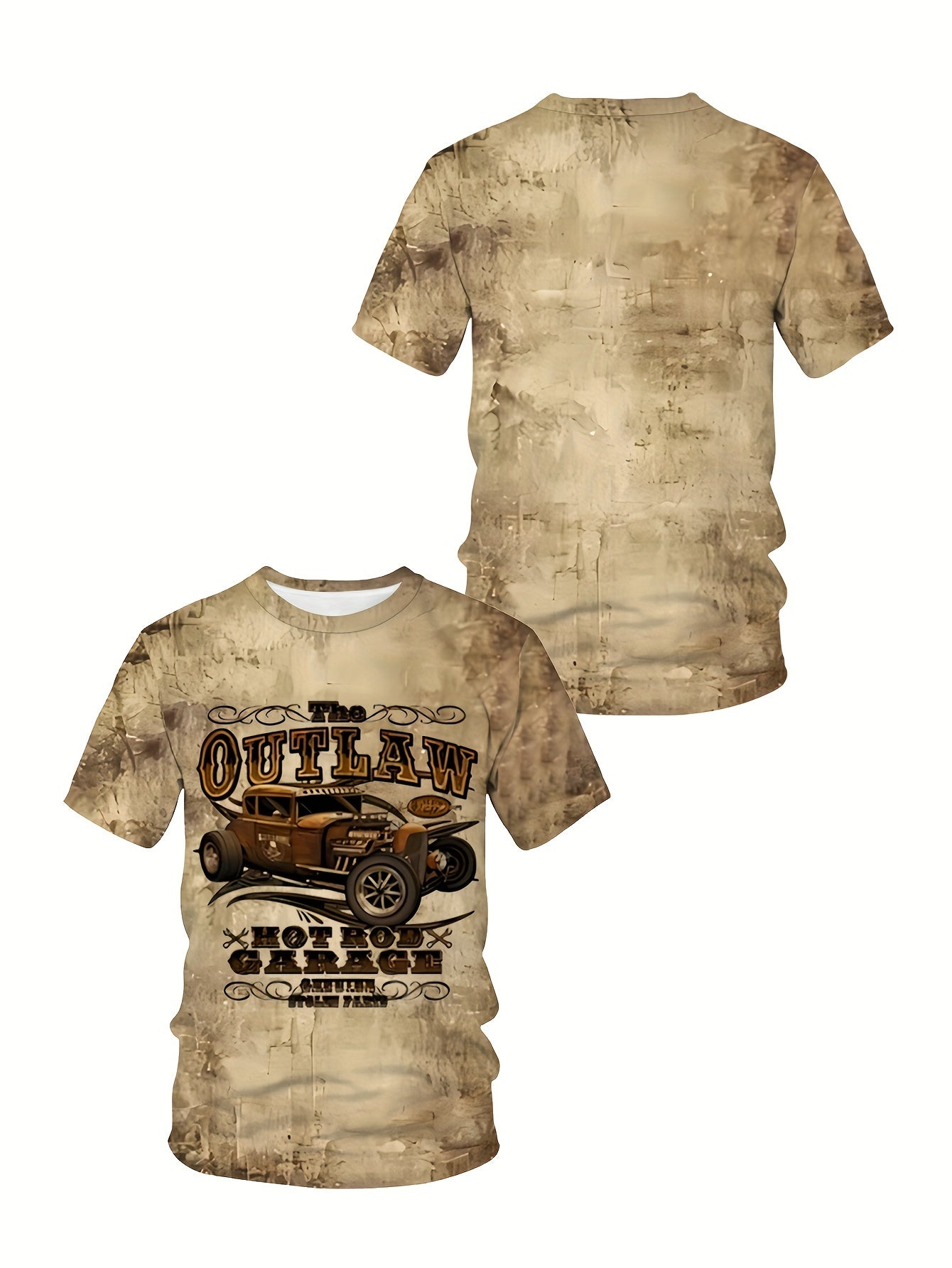 Plus size men's tee with vintage car print, retro style.