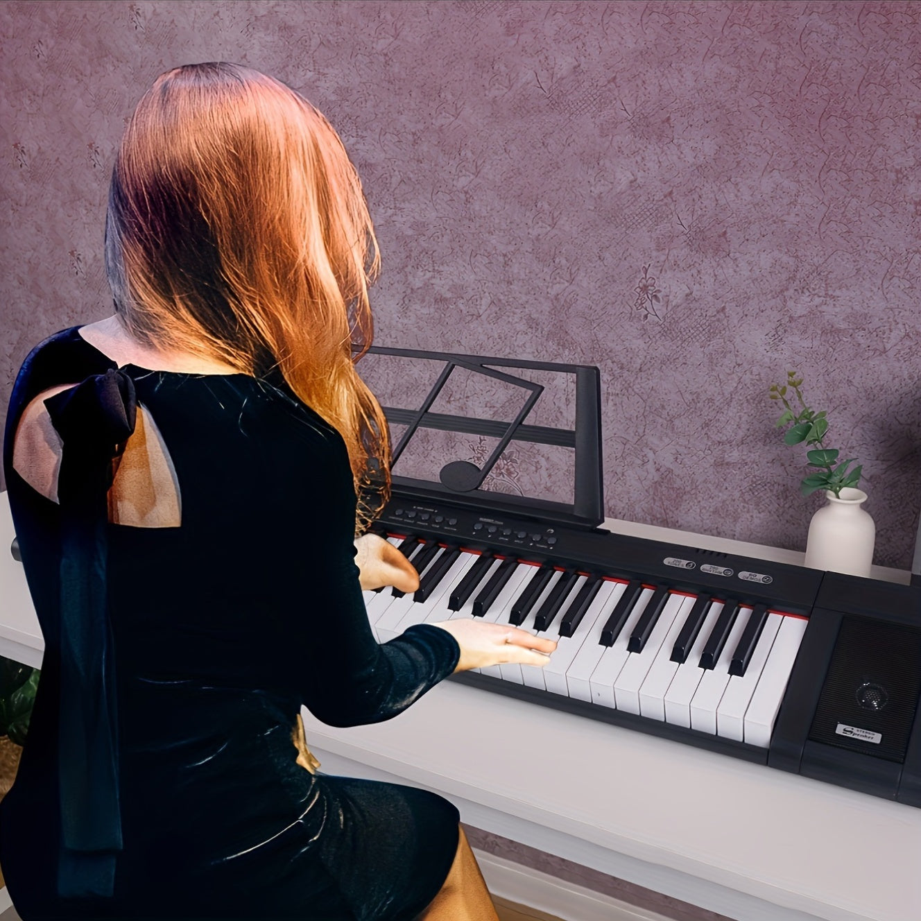 61-Key Portable Piano Keyboard with enhanced sound, suitable for beginners and adults. Includes gift for music enthusiasts, dual speakers, USB connectivity, music stand, and microphone.