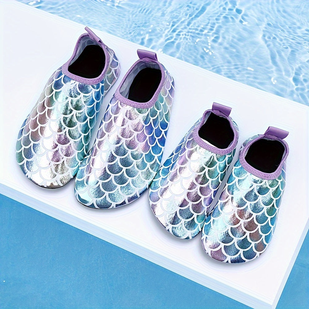 Girls' Mermaid Scale Aqua Socks - Slip-On Footwear for Beach, Pool & Outdoor Activities