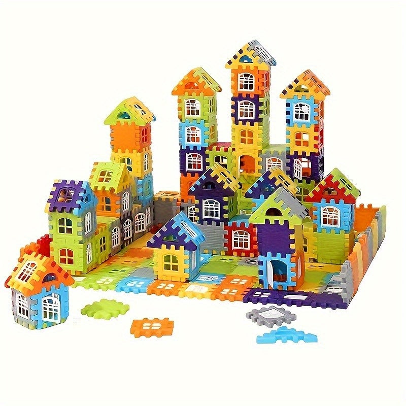 140-piece Educational DIY Construction Toy Set with Creative Cube Blocks, Windows & Walls, Large Size, Interlocking ABS Material, Ideal Birthday Gift for Ages 3-6.