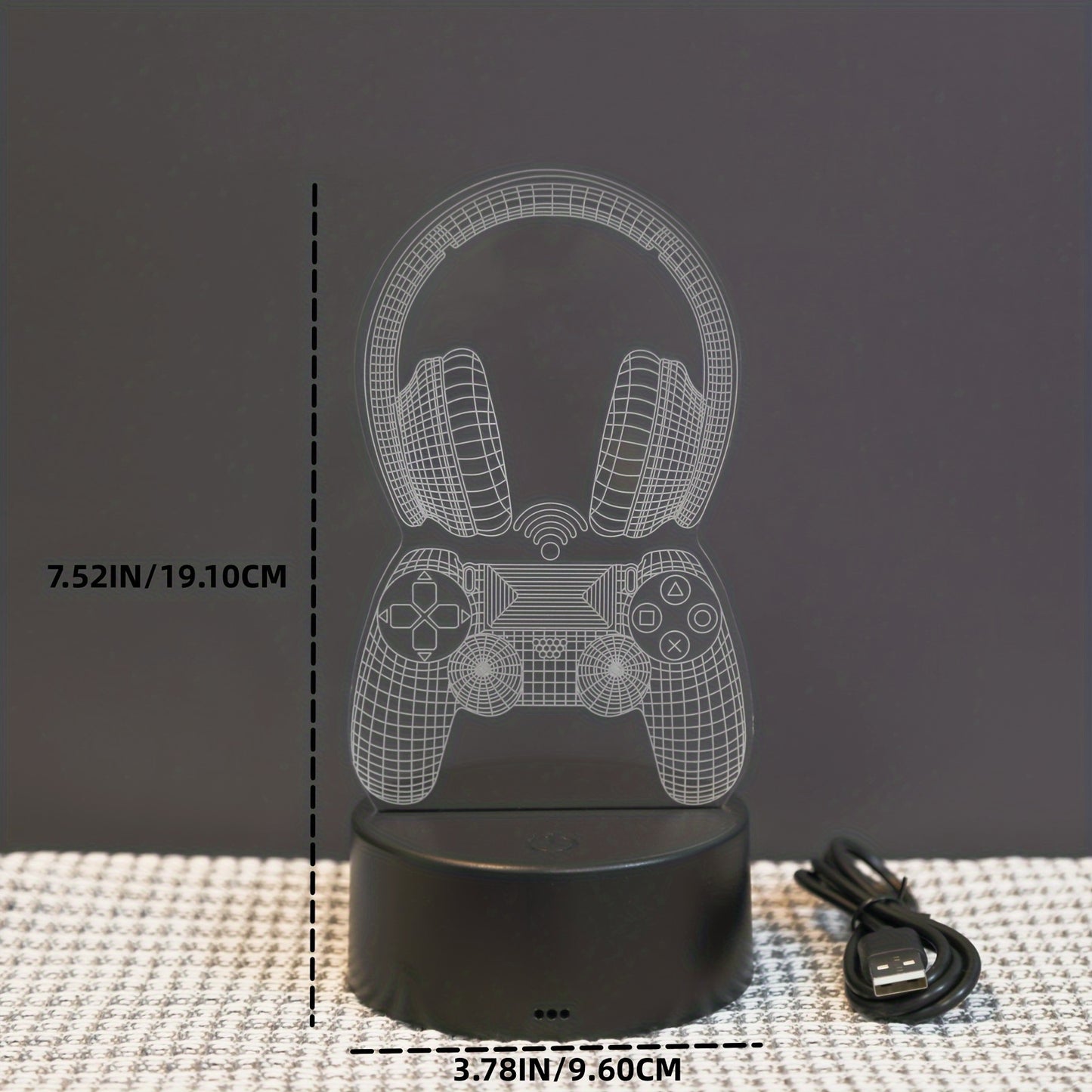 Novelty 3D night light with seven-color game headset handle design for bedroom and game room ambiance.