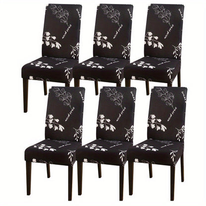 Printed stretch chair slipcovers in 4 or 6 pieces, ideal for dining chairs in various settings.