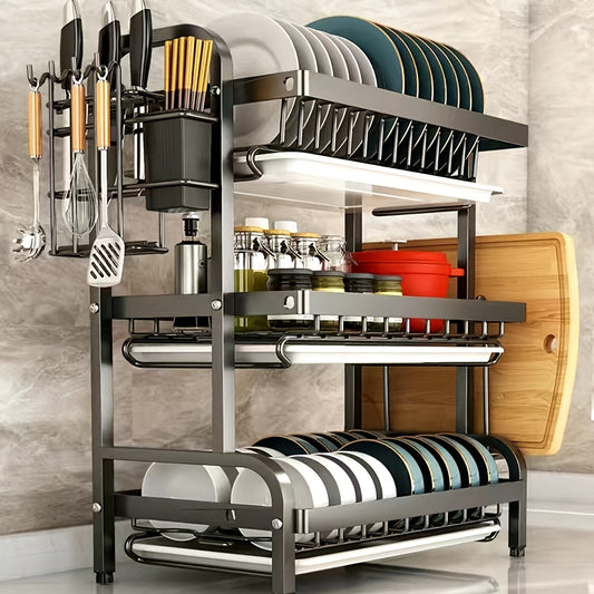 New high-quality carbon steel anti-rust three-layer utensil storage rack is ideal for families.