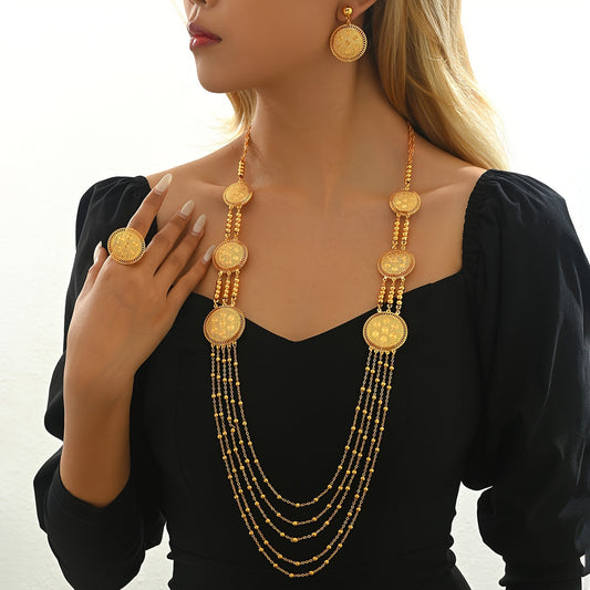 Vintage-inspired 4-piece Tassel Jewelry Set for Women - Includes Necklace, Earrings, and Ring - Ideal for Weddings and Banquets, Elegant Vintage Accessories