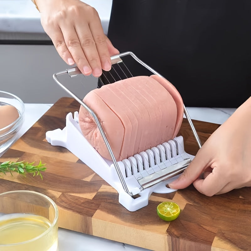 This Stainless Steel Manual Meat Slicer is great for slicing lunch meats and ham, making it the ideal kitchen tool for home cooking, especially when preparing dishes like ham and eggs.