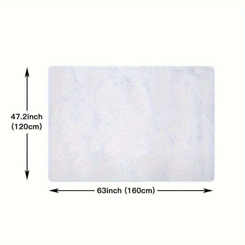 Cozy and luxurious soft white faux fur area rug, featuring a rectangle shape with non-slip backing and stain-resistant properties. This fluffy rug adds a touch of warmth and texture to any bedroom or living room, perfect for indoor use. Made of polyester