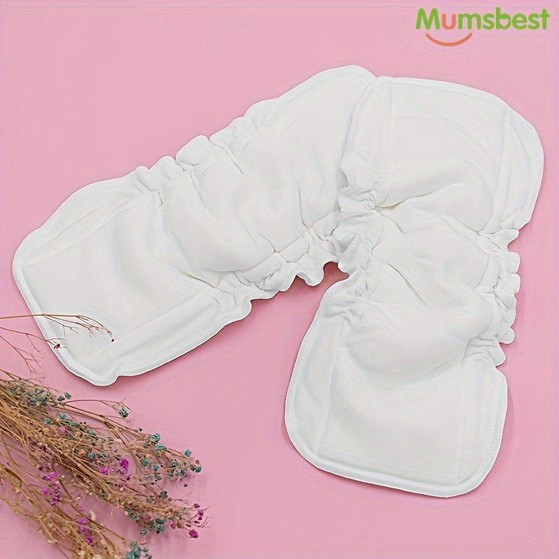 Two pieces of Mumsbest bamboo fiber fabric diaper inserts for baby, reusable liners for nappies.