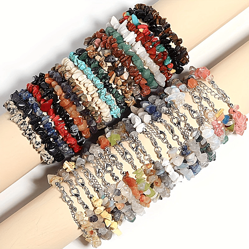 Set of 12 Natural Stone Bracelets, Includes Amethyst, Tiger Eye, and Obsidian, Adjustable Bracelets for Women, Stylish Hand Accessories