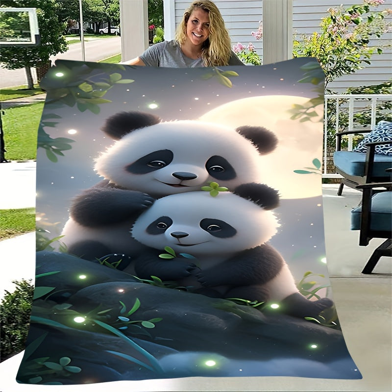 Soft and cozy flannel blanket featuring a cute panda print. Perfect for adding warmth and style to your sofa, bed, office, or as a shawl or leg cover. Ideal for outdoor camping and suitable for all seasons. Made of durable, anti-tear polyester with