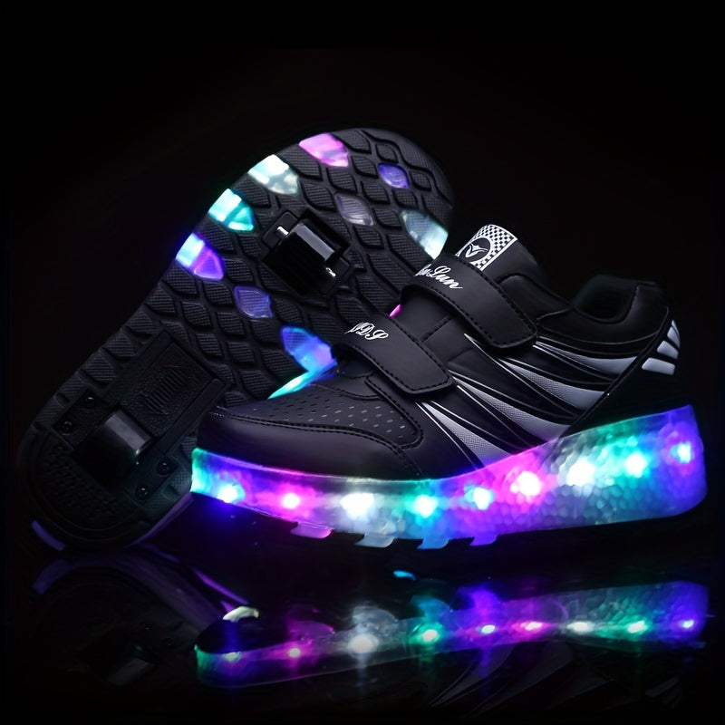 Trendy, breathable roller shoes with LED lights for kids, perfect for outdoor sports and skating.