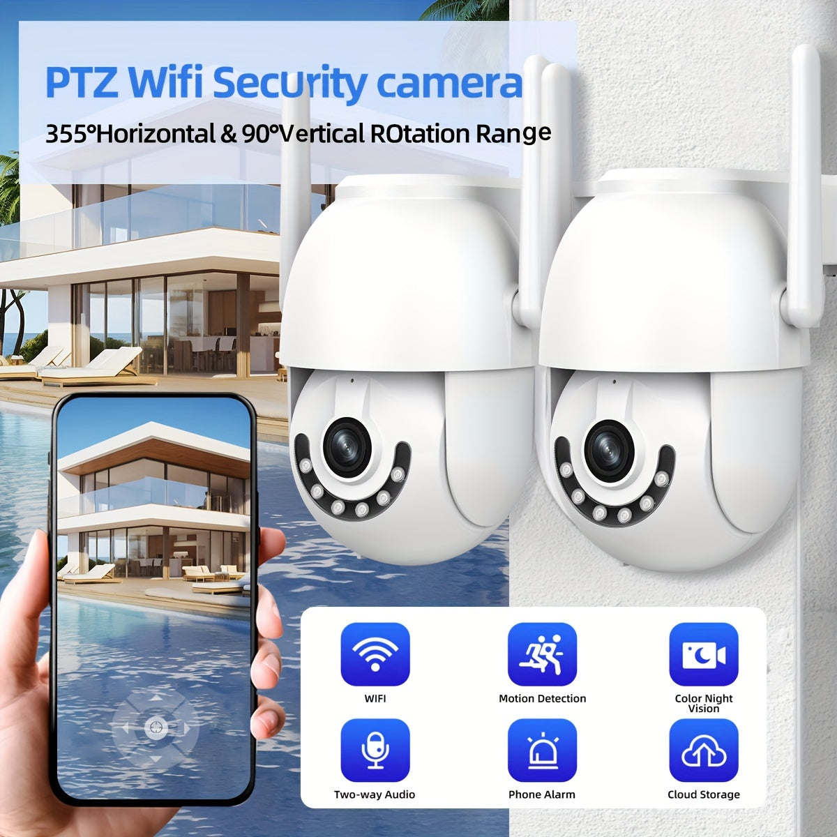 Enhance your outdoor security with the JOOAN 3MP HD Security Camera. Featuring PTZ, full-color night vision, human tracking, and motion detection capabilities, this camera is compatible with smartphones for easy access and monitoring.