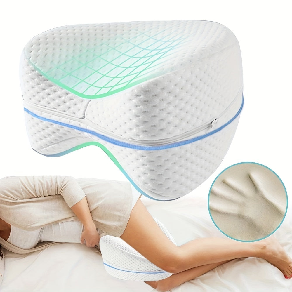 Orthopedic Memory Foam Leg Pillow for Side Sleepers - Relieves Sciatica, Back, Hip, Knee & Joint Pain - Includes Removable Washable Cover, Allergy-Friendly, Soft Knit Fabric - Perfect for Pregnancy & Nursing - White, Ideal for Sleeping