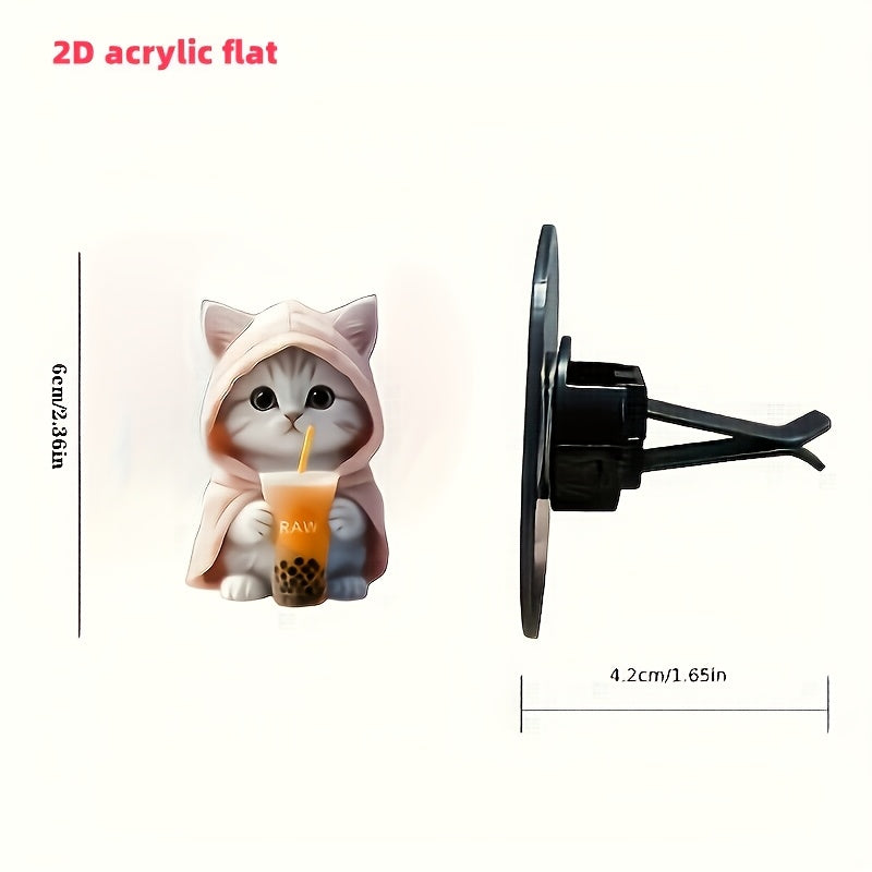 2D Acrylic Flat Cat Car Air Freshener with Vent Clip - Durable Fragrance, Aromatherapy Diffuser, and Decoration for a Fresh Driving Experience.