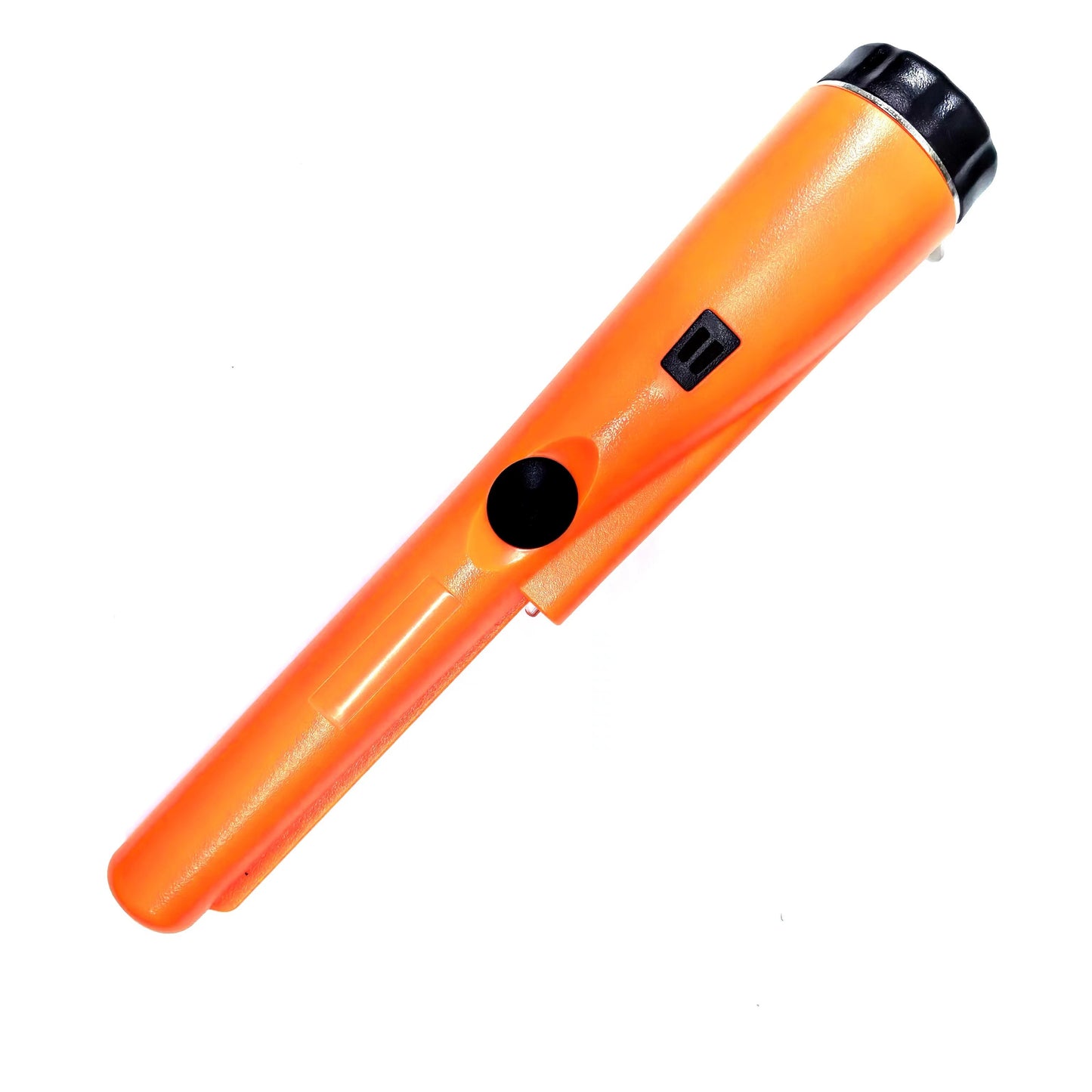 Handheld metal detector pinpointer with high sensitivity for precise treasure hunting, includes belt holster and retractable lanyard.