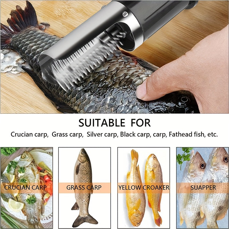 Portable Electric Fish Scraper - Rechargeable USB Fish Scale Remover and Cleaner - Seafood Tool with Knife