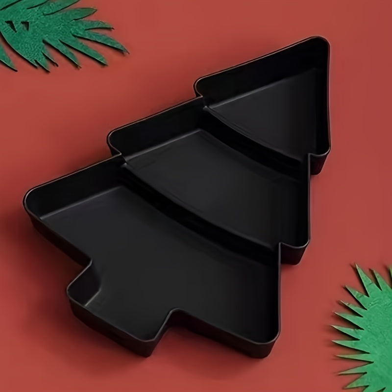 A set of Christmas tree shaped plastic trays perfect for serving appetizers, candy, salad, dessert, and nuts. These food-safe party trays are great for home, office, and holiday gatherings. Each pack includes multiple trays for easy serving and clean up.