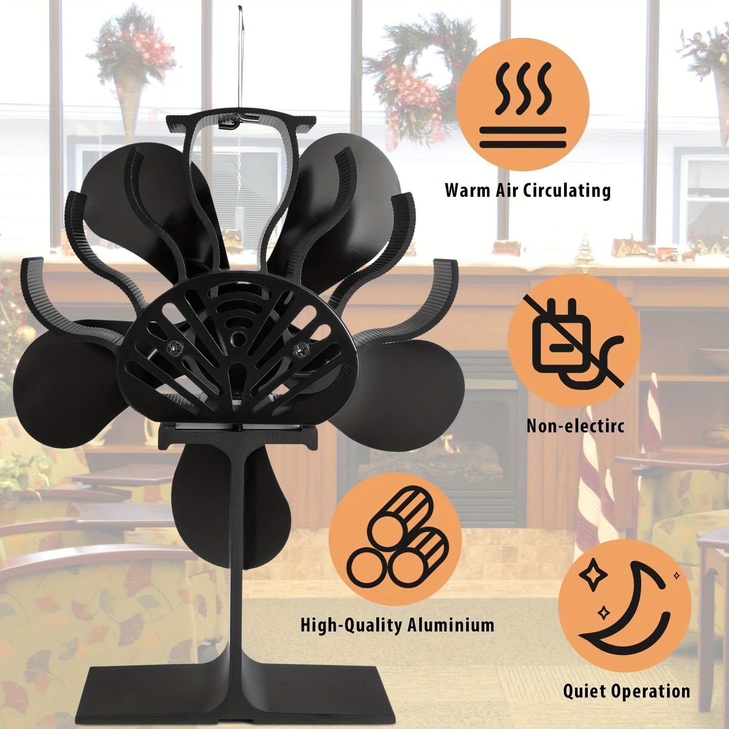 Portable 5-Blade Wood Stove Fan Powered by Heat - No Electricity Required, Great for Heating and Cooling - Ideal Winter Present