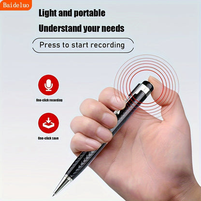 Baideluo portable digital voice recorder with lithium polymer battery, headphone jack, laptop compatibility, noise reduction, long standby, high capacity, and elegant design.