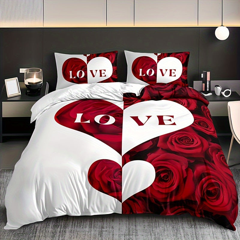 3-Piece Bedding Set featuring a Floral Pattern with Alphabet Design, Includes 1 Duvet Cover and 2 Pillowcases, Made with Breathable and Soft Material