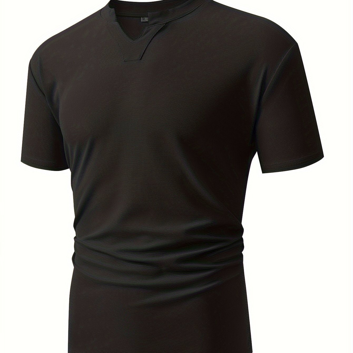 Men's summer outdoors activity top: Waffle knit, crew neck, short sleeve.