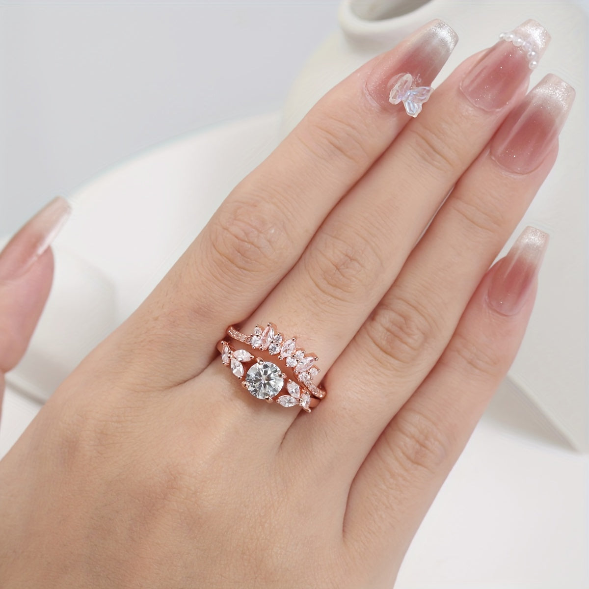 Choose from a selection of high-quality 925 sterling silver Moissanite stacking promise rings in various colors for an engagement or wedding. These rings make a perfect gift for females, complete with a certificate and gift box.