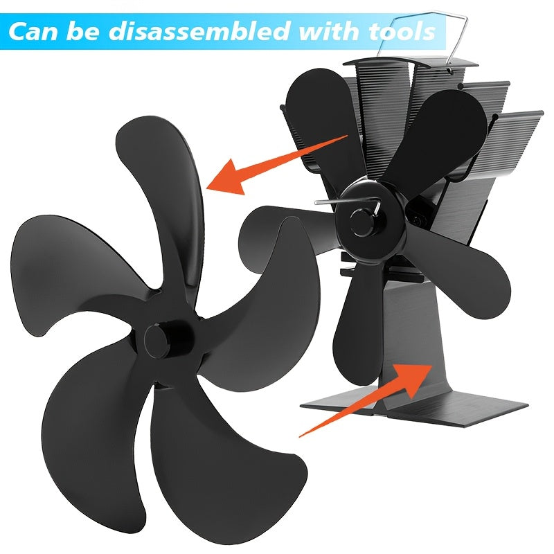 Replacement blades made of heat-driven aluminum alloy for a 5-blade stove fan, designed for wood burning fireplaces. These accessories are compatible with the fan to keep it running efficiently.