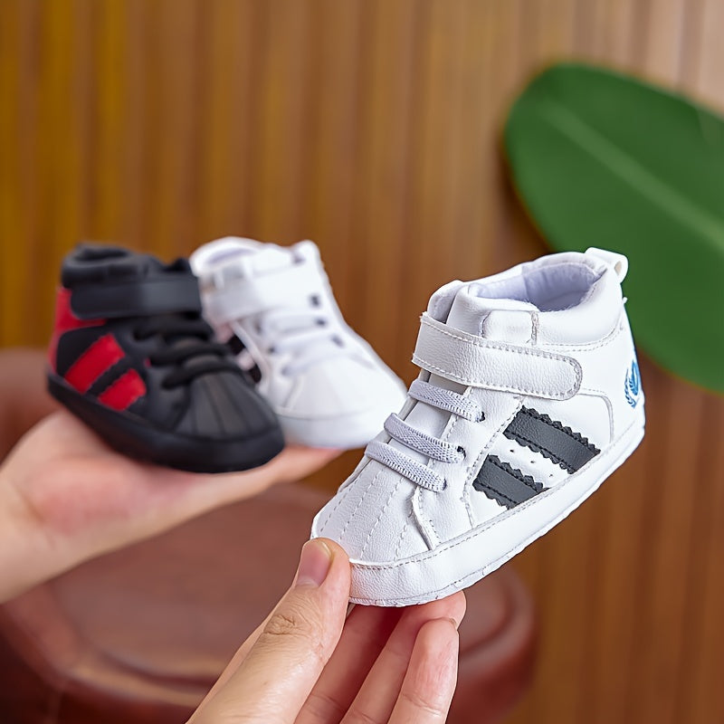 Unisex baby sneakers with adjustable strap closure, PU upper, soft fabric sole, anti-slip for spring/fall - perfect for everyday wear.