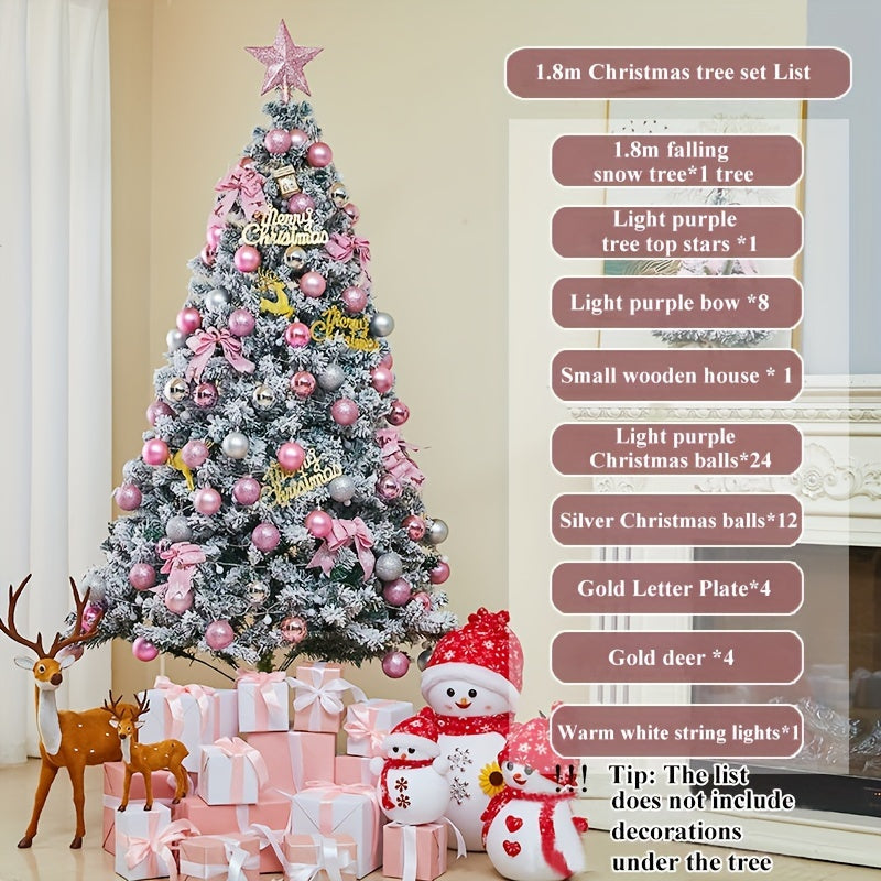 Get into the festive spirit with our lifelike snow-sprayed Christmas tree set, complete with ornaments, a top star, and letter signs. This tree is perfect for adding holiday cheer to your decorations, parties, and celebrations. Available in white, pink