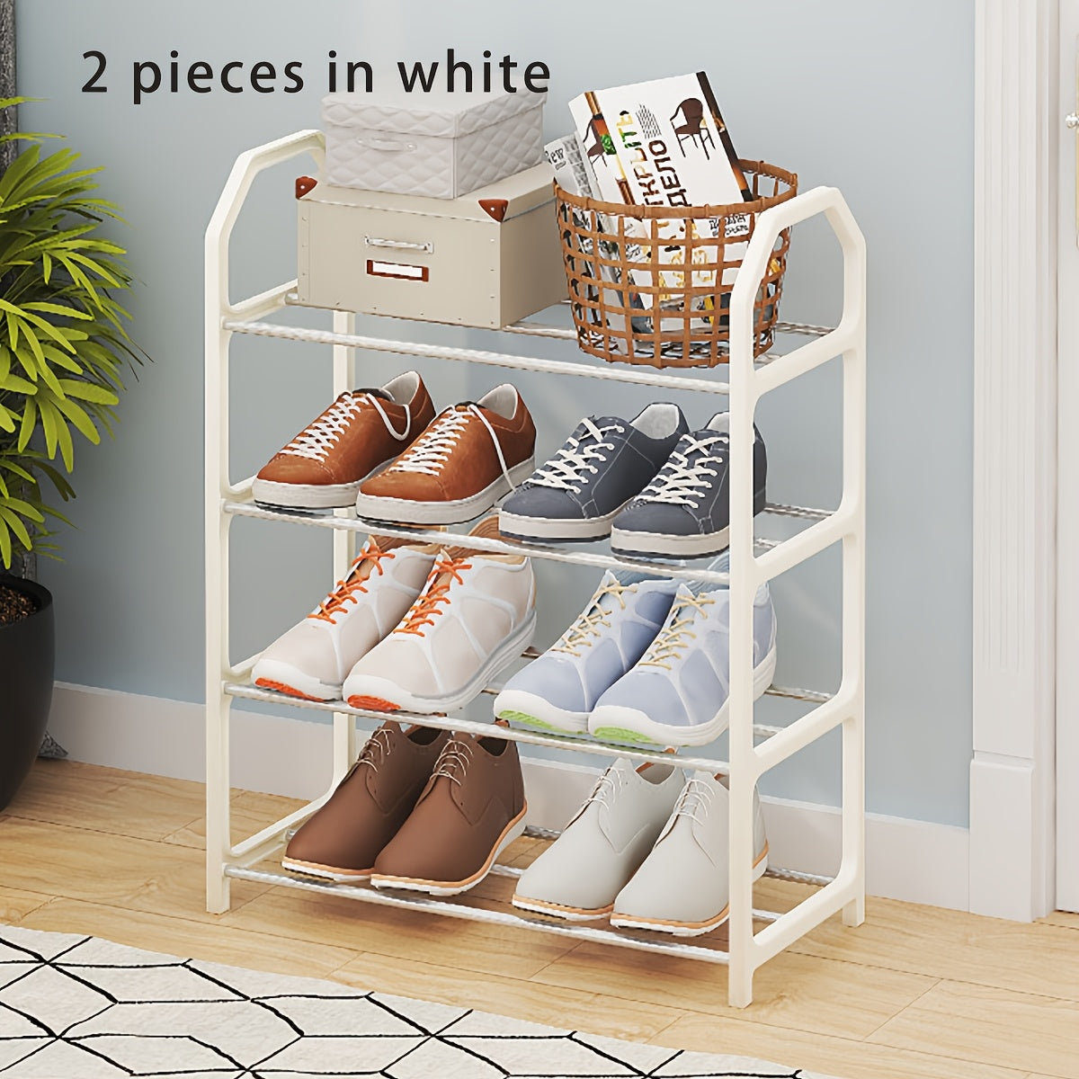 Basic multi-layer shoe shelf for a household or rental housing. This solid door shoe cabinet is versatile and functional for storing shoes.