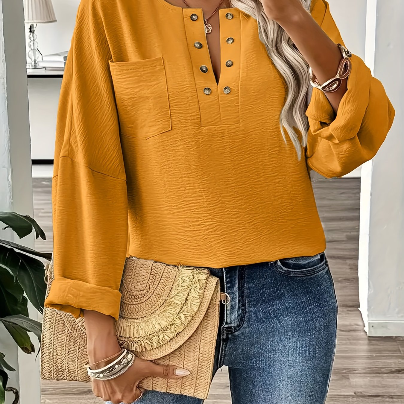 Spring and Autumn Large Size Women's Loose-Fitting Long Sleeve Shirt