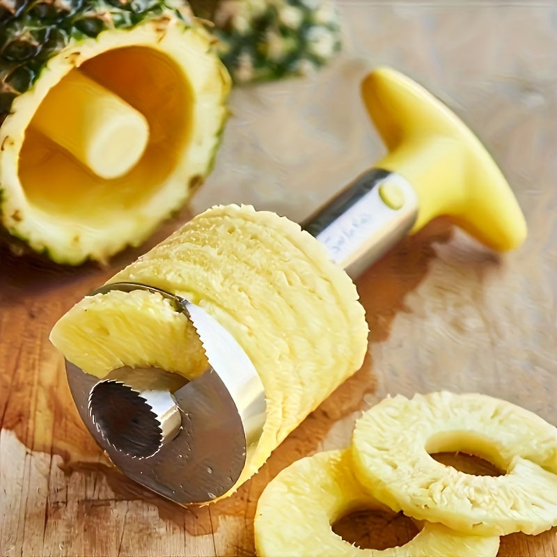 Essential Stainless Steel Pineapple Corer & Slicer - Rustproof, User-Friendly with Sharp Blade for Home Kitchens, Restaurants & Food Trucks, Core Cutting Tool, Detachable Handle