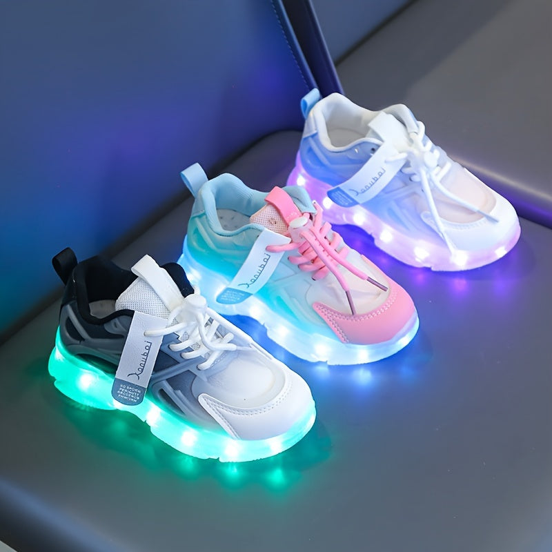 Rechargeable LED sneakers for boys with shock-absorbing non-slip feature, perfect for running and training.